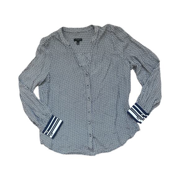 Talbots Tops - Talbots Women’s Blouse – Navy Geometric Print with Contrast Cuffs